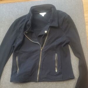 Time and Tru Black Bomber Jacket with Asymmetrical Zipper